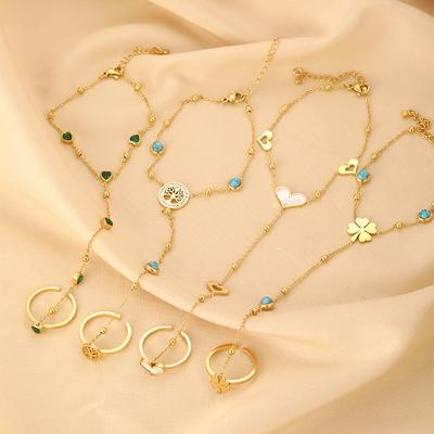 Fashion Colorful Heart Bracelet Ring Set Back Of Hand Chain Jewelry For Women