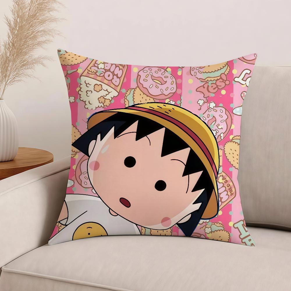 Tecknad C-Chibi M-Maruko-C-chan Kuddfodral Kontorskuddar Lämpliga för Soffa Bil Sovrum Dekorativt Kuddfodral