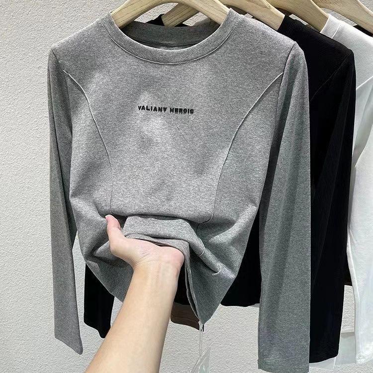 Women's Brushed Long Sleeve Slimming T-Shirt - European Style Autumn Fashion Top