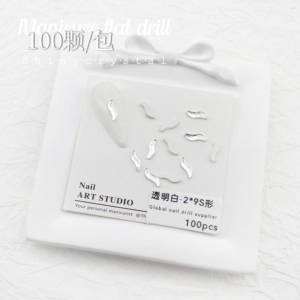 Nail Art White Flat Bottom Special-Shaped Diamond Size Mini Water Drop Love Square Transparent Diamond Jewelry White Rectangular Diamond