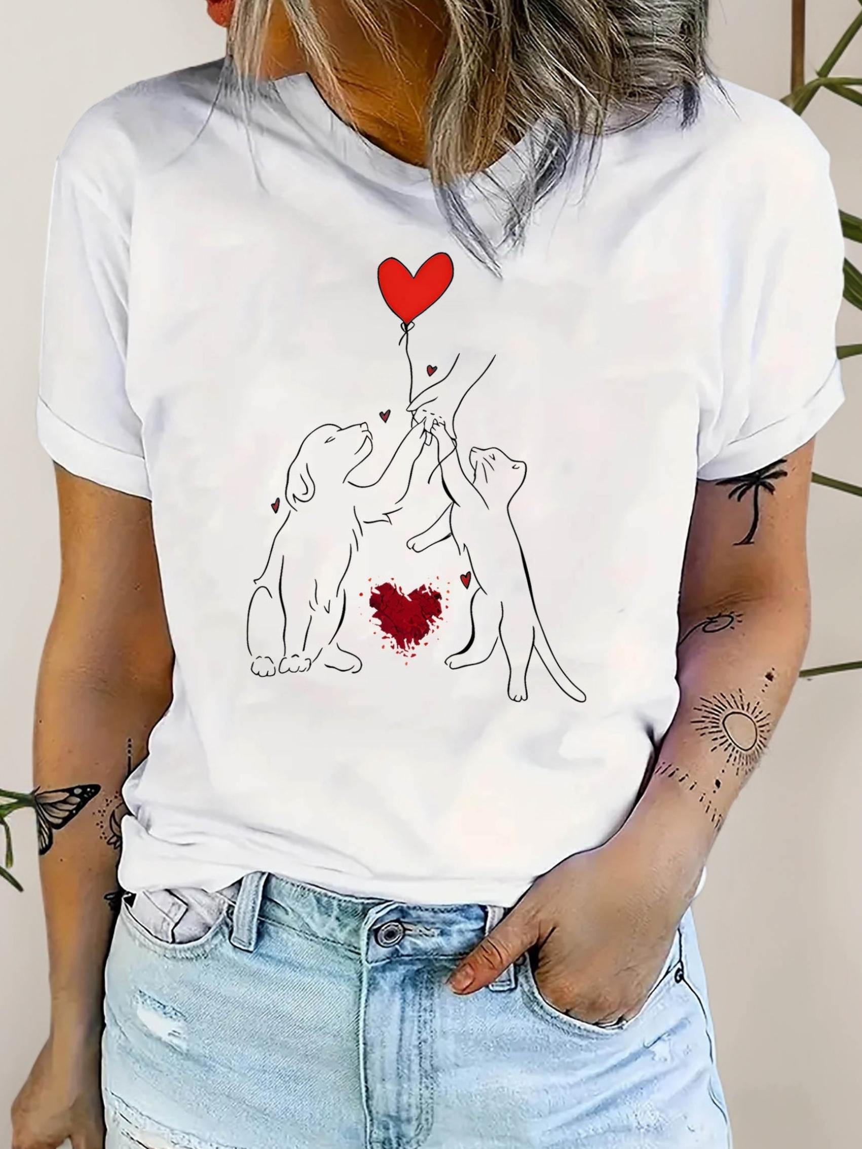 Dog Cat Love Heart Graphic Tee S
