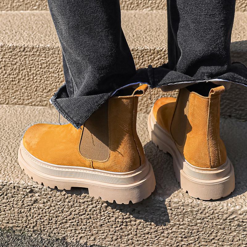 Martin Boots Men'S And Women'S Casual British Trendy Foot Cover Winter Velvet Rhubarb Boots Thick-Soled Chelsea Boots High-Top Boots