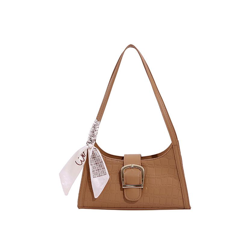 Niche Texture Women's Bag New Crocodile Pattern Retro Silk Scarf Shoulder Bag Versatile Commuter Underarm Small Bag Crossbody