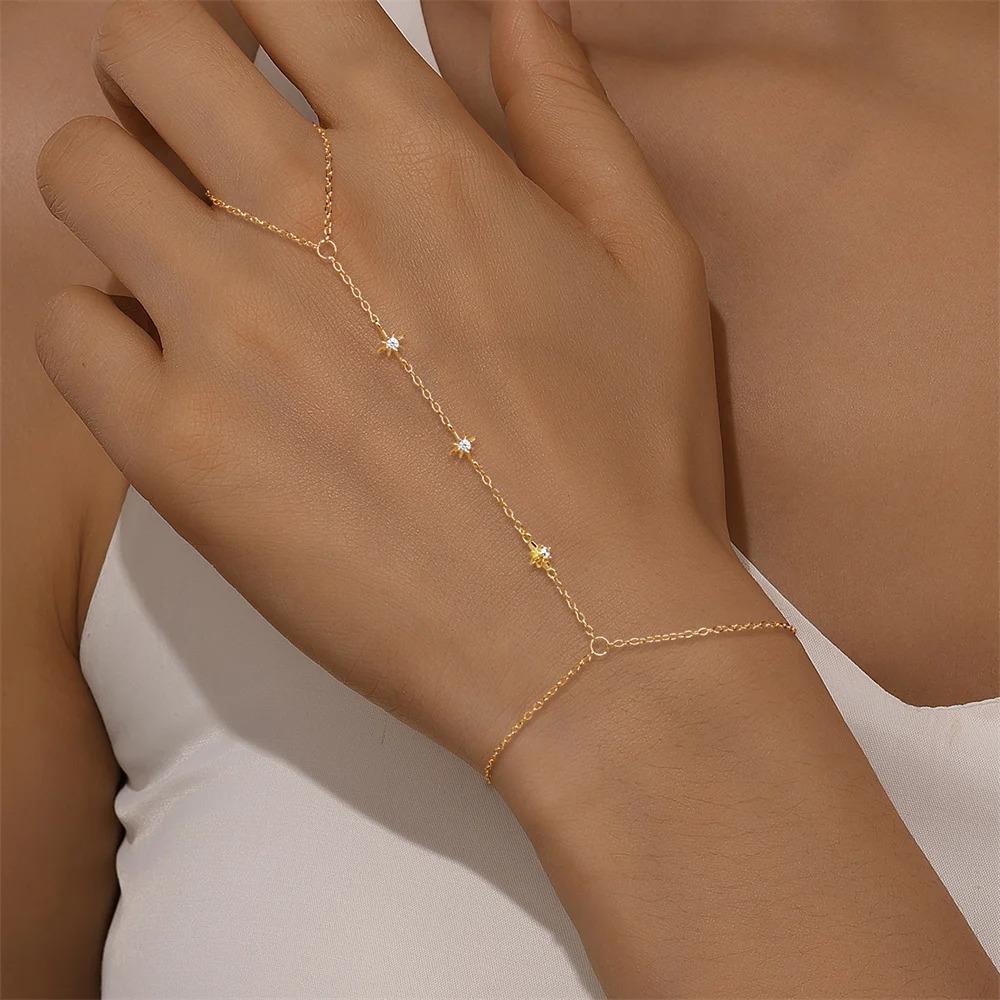 CANNER 925 Silber Herzform Blütenblatt CZ Funkelnder Zirkon Armband Ring Kette Für Frauen Minimalismus Handkette Armbänder