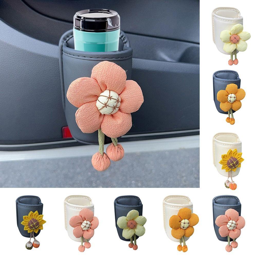 

PU Leather Auto Drink Rack Flower Car Storage Box Durable Car Storage Bin Car Interior Accessories D-White
