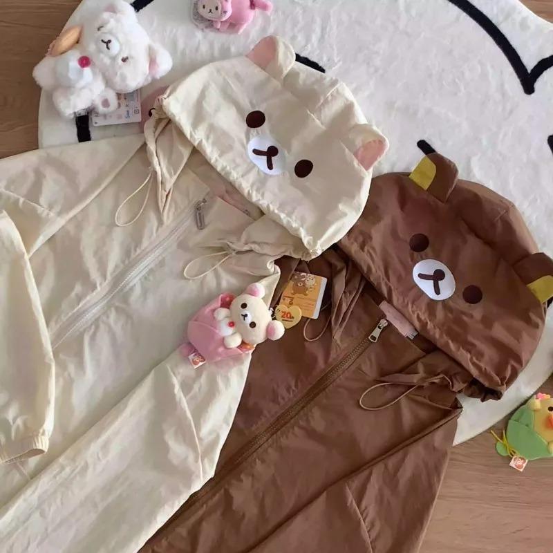 Bear Ear Hooded Summer Coats Long Sleeve Zipper Women Jackets Preppy Style Japanese Cartoon Thin Outerwear Y2k Kawaii Sweet