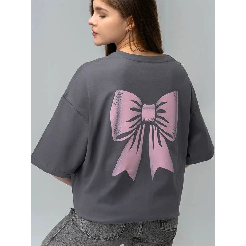 Fashion New Arrival Short Sleeve T-shirt Printing Bows Loose Casual Top Bow Print Loose T-shirt