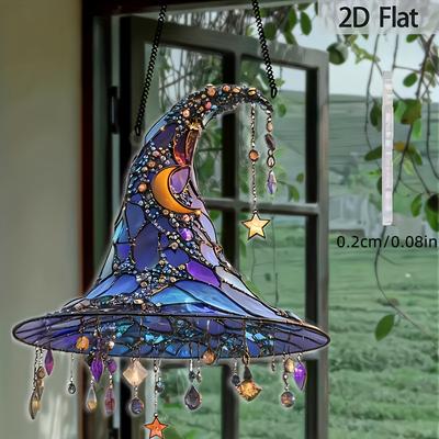 1pcs Bohemian Style Witch Hat Pendant with Moon, Stars, and Tears On It. Suitable for Bedroom Decoration and Courtyard Decora