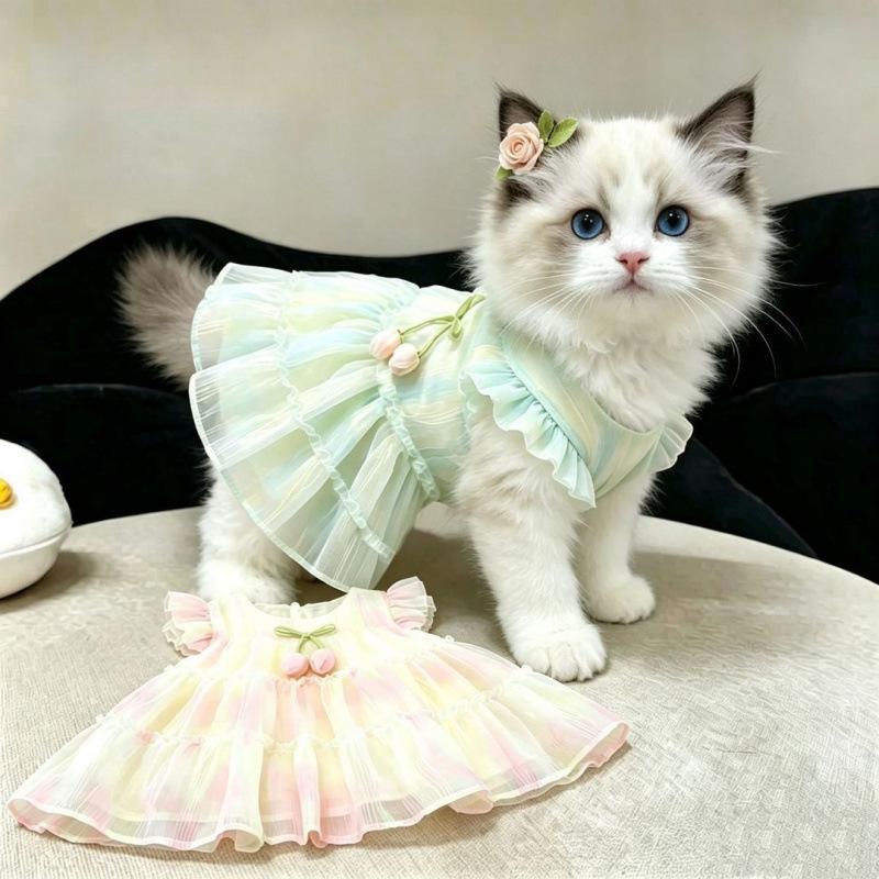 Cat skirt summer anti-hair loss cute gradual change color dress puppet cat gold gradient kitten sunscreen princess dress