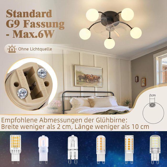 Ventilateur de plafond - NETTLIFE - G9 - Moteur DC réversible 6 vitesses - Éclairage 5x G9 - Télécommande & minuterie