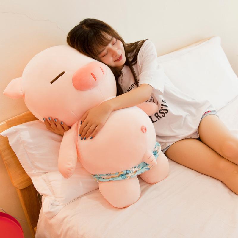 Rogue Piggy Doll Pig Plush Toy Soft Swimming Trunks Beach Pig Doll Soothing Sleeping with Big Throw Pillow