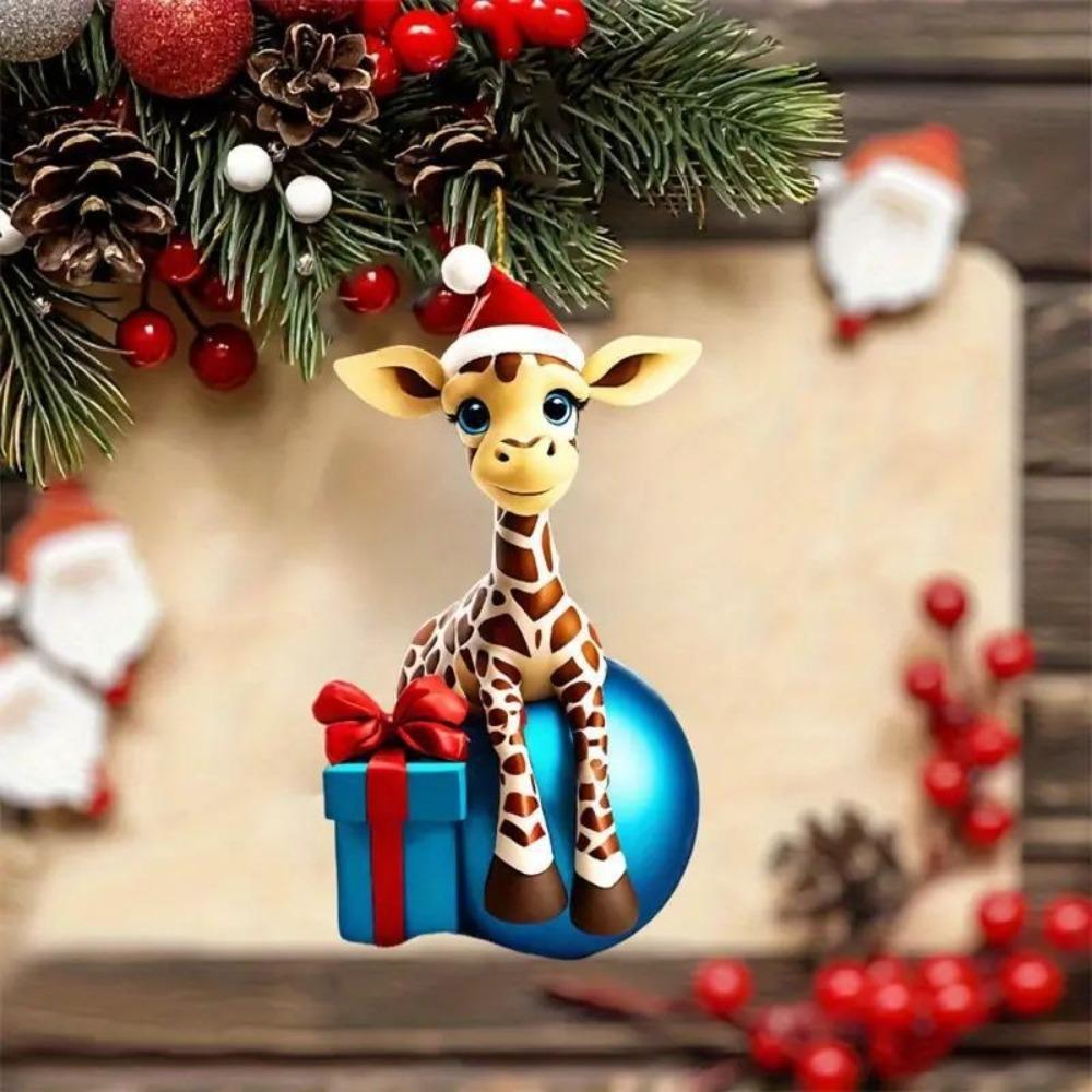 5pcs Creative Christmas Tree Pendant Cartoon Giraffe Pattern Home Decoration Christmas Ornament