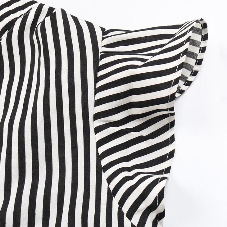 Chic Women's Striped V Neck Ruffle Blouse Short Sleeve Summer Tops