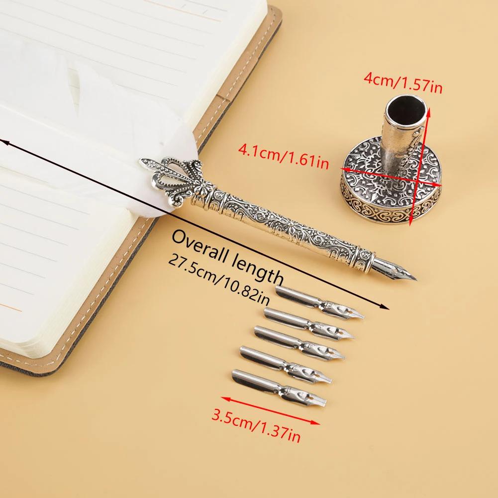 Fashion Quill Feather-Dip Pen,Metal Nibs Calligraphy Writing Pen,Vintage Signatures Fountain Pen Dip Pen Gift Set