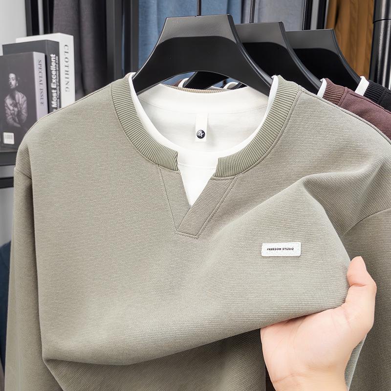 Schwerer Hoodie für Herren: Herbst/Winter, Rundhalsausschnitt, Fake-Zweiteiler-Design, Lockere Passform, Lässige Mode