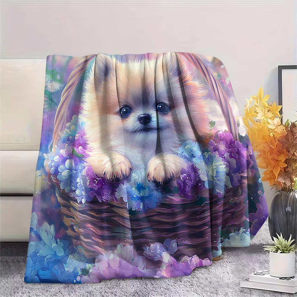 Pomeranian Print Flannel Blanket, High quality Comfortable for All Seasons, Home Decor, Warmth and Comfort, Perfect for Christmas Gifts