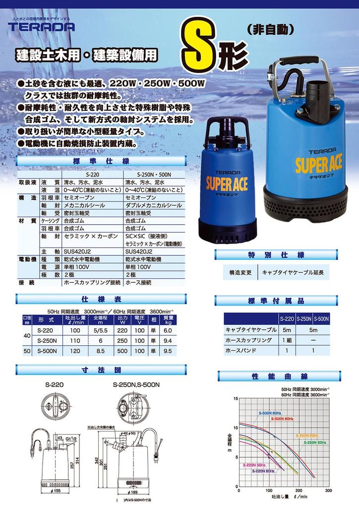 Terada Submersible Pump for Civil Engineering Super Ace 50Hz S-500N