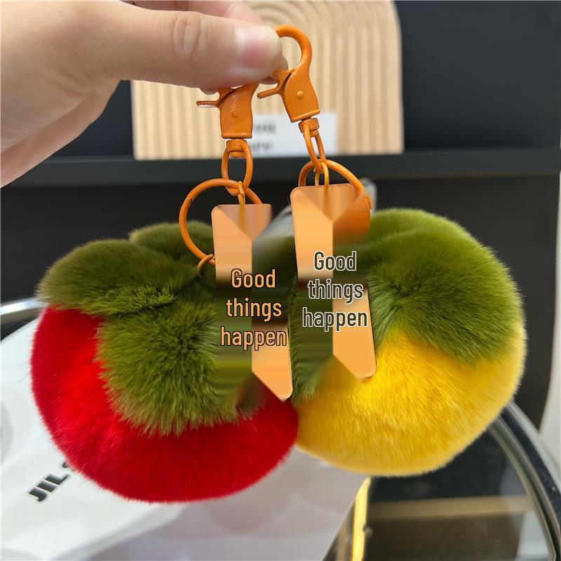 Imitation Rex Rabbit Fur Persimmon Keychain - Cute Plush Pendant Bag Accessory
