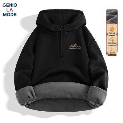 GENIOLAMODE Men's Fleece Lined Hooded Half-Zip Sweatshirt