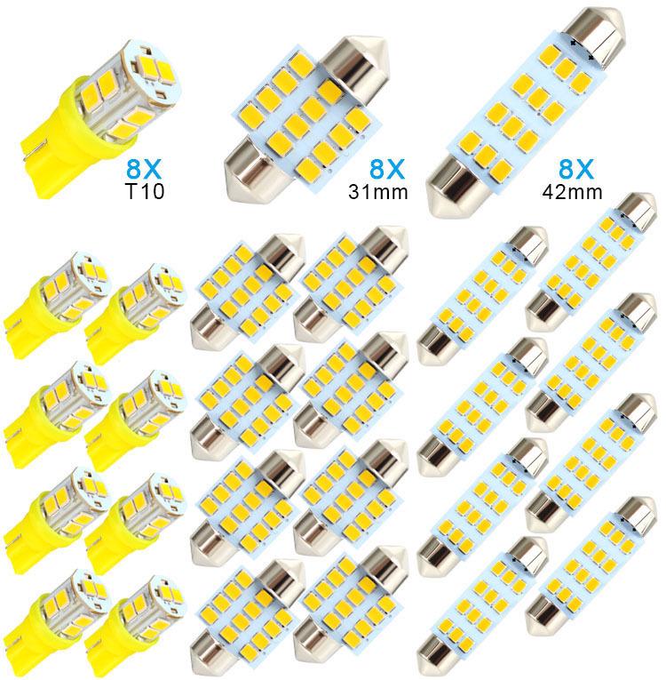 LED Car Light Set: 24PCS T10 Parking, Double-Ended Reading, License Plate, Interior Door Lights.