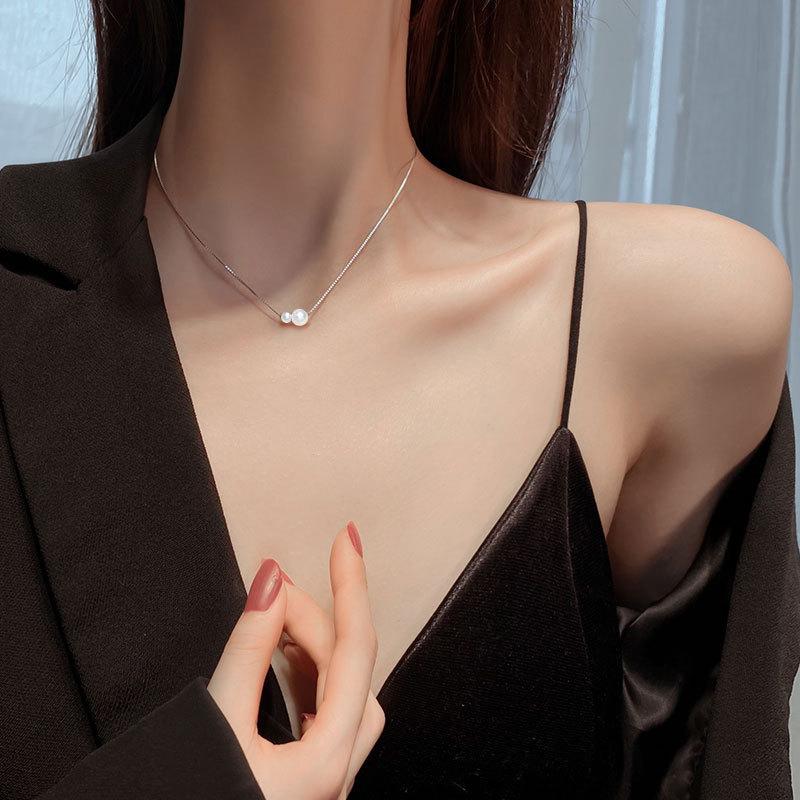 

Юань Цюань ювелирные изделия жемчужное ожерелье для женщин, двойная жемчужина ключичная цепочка, подарочное украшение на шею, цепочка-коробка, простое