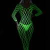 Neue Leuchtende Sexy Schrittlose Dessous Teddies Netzbody Damen Erotisches Outfit Stretch Mesh Hohl Unterwäsche Bodystockings