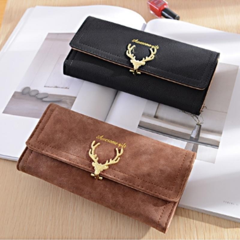 2026 Nuova Moda Testa di Cervo Portafoglio Lungo da Donna Trendy Cool PU Opaco Pieghevole a 3 Ante Portabanconote Multi Carte Portamonete da Donna Borsa per Soldi Tasca per Monete Regali di Festa per Ragazza