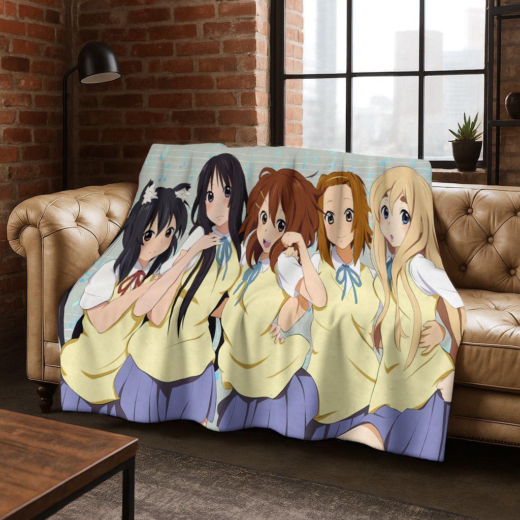 Anime K-ON Kawaii Girl Hirasawa Yui Music Cartoon Flannel Blanket,Cozy Soft Throw Blanket for Home Bedroom Bed Sofa Cover Kid