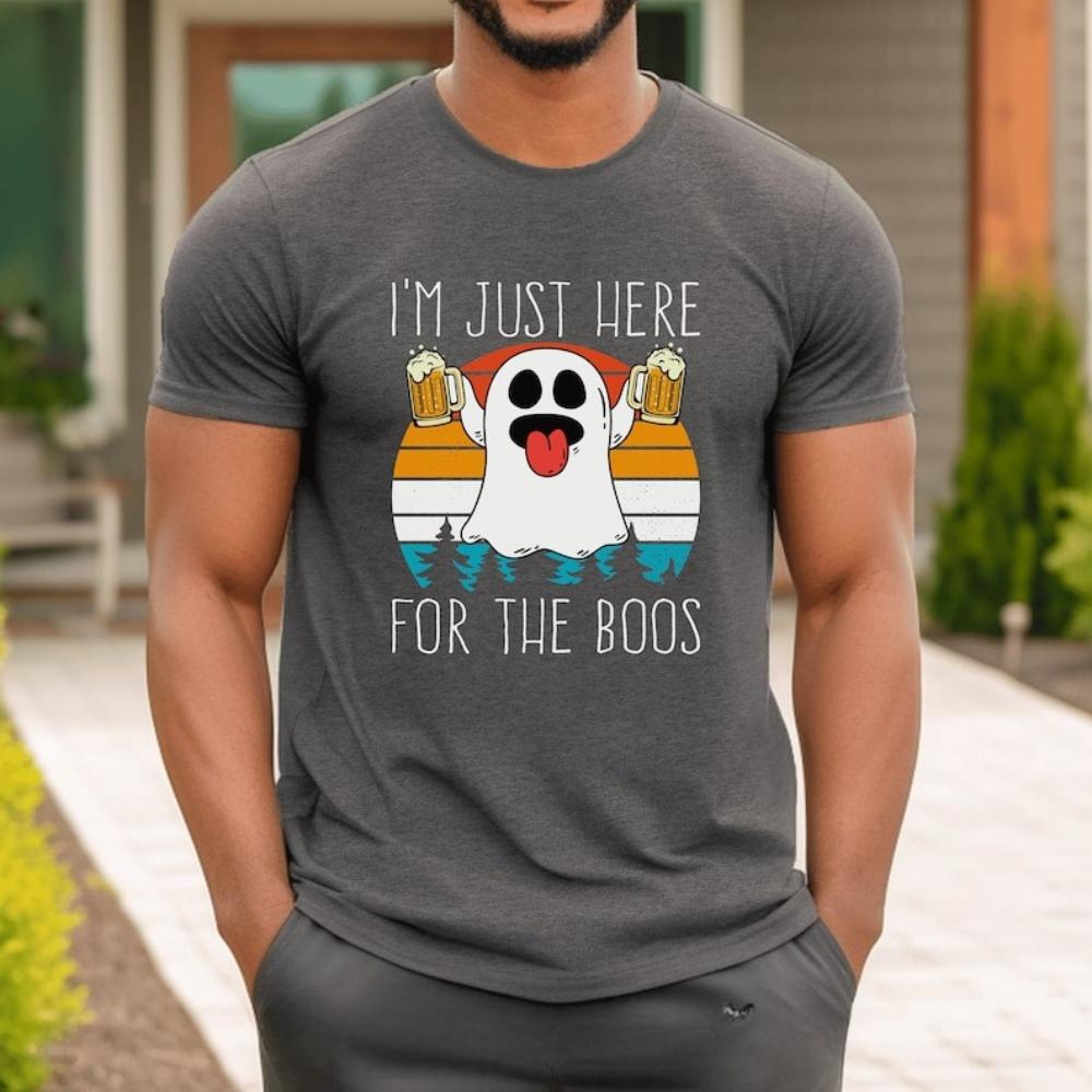 Im Just Here for The Boos Funny Halloween Drinking Party Graphic T Shirts Woman Man Vintage Festival Cotton Tshirt Camisetas S