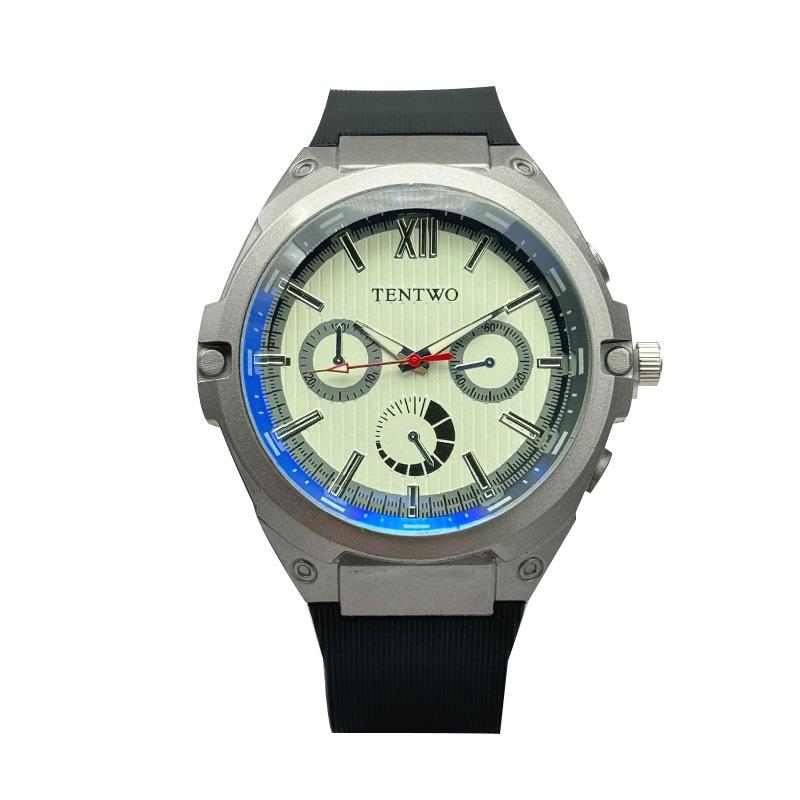 JYL Men's Watch Three-eye Six-needle Blue Light Silicone Strap