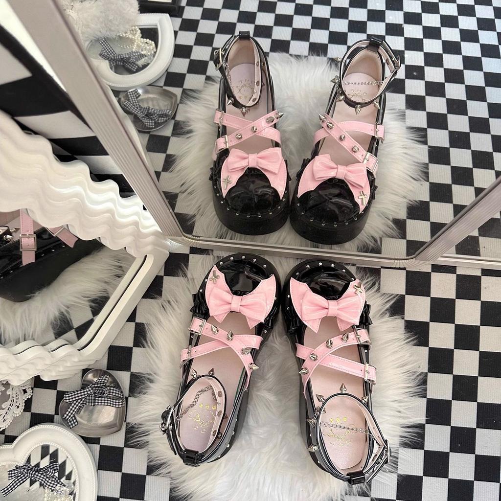 Japanese cos single shoes 2025 new subculture spice girls dark punk style muffin shoes thick sole heightening Lolit shoes