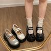 Black Round Head Thick Heel Platform Small Leather Shoes Women's 2025 Summer New Versatile Japanese Retro French Mary Jane Shoes