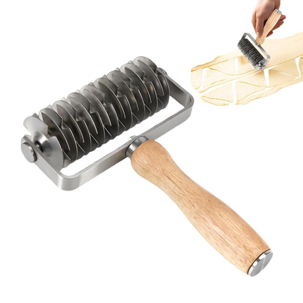 Pastry Lattice Roller Cutter Stainless Steel Lattice Dough Cutter with Wood Handle Bread Pizza Wheel Pie Dough Cutter BakingTool