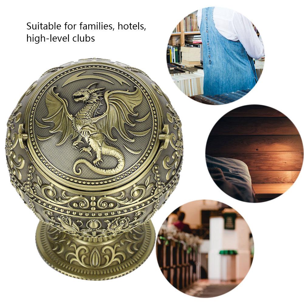 Ashtray with Lid Vintage Ashtray Dragon Pattern Tellurion Shape Zinc Alloy with Lid Windproof Home Decor Craft Windproof Ashtray