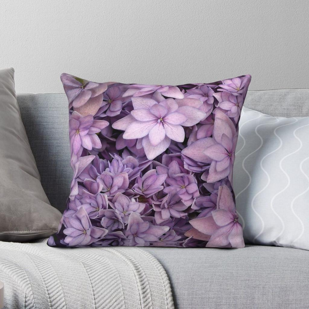 Hydrangea Flowers Square Pillowcase Polyester Linen Velvet Creative Decorative Throw Pillow Case Sofa Seater Cushion Case