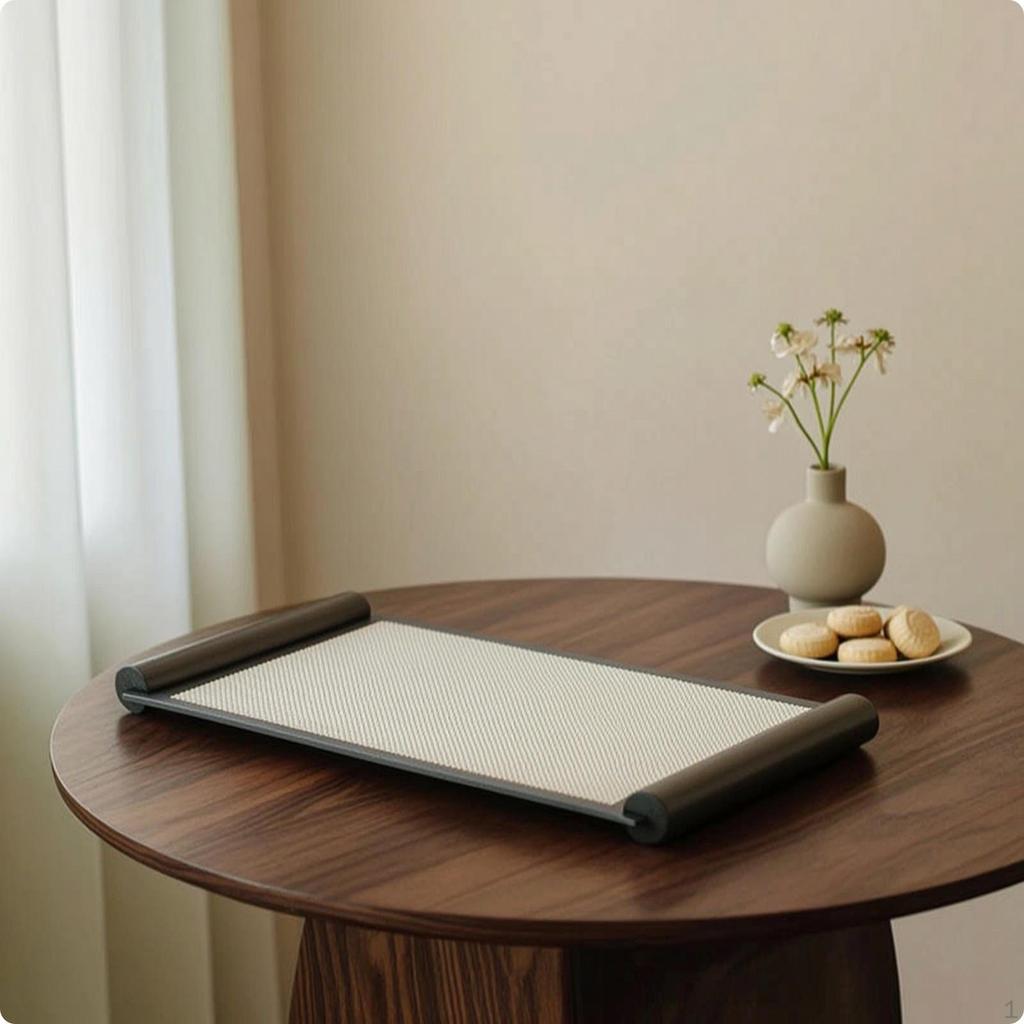 Leather Tray with Metal Frame Textured Rectangular Rails for Coffee Table, Vanity