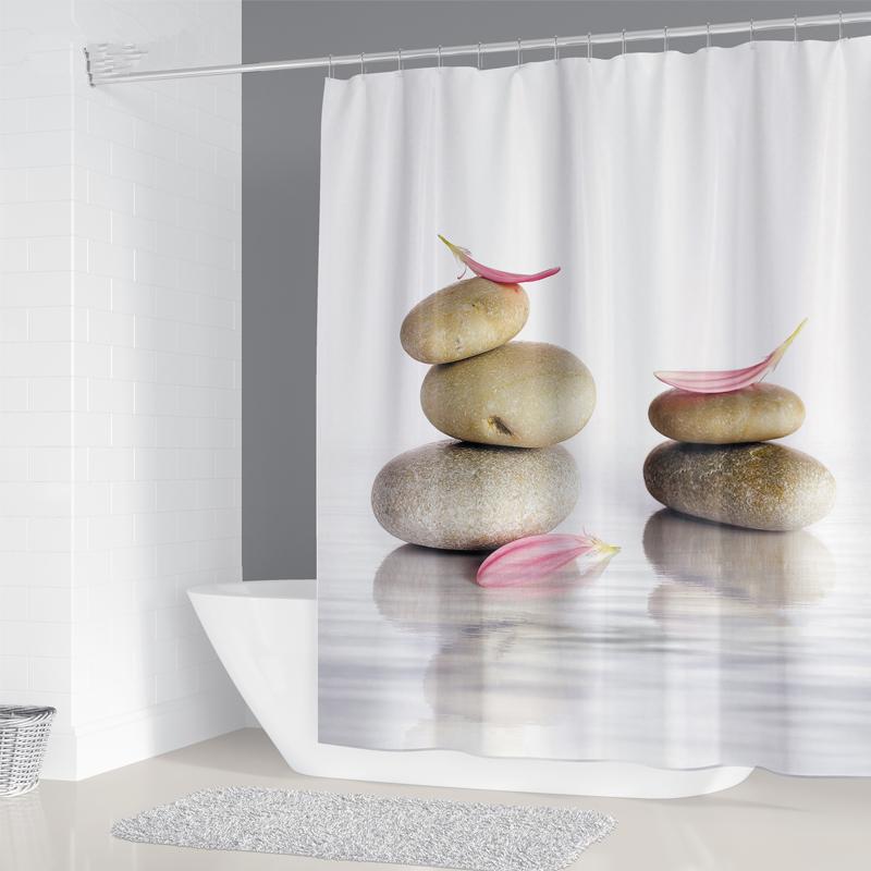 Pebble Printed Shower Curtain Mildew Washable Curtain With Hook Bathroom Decorative Curtain Rocks 3D Shower Curtains 240*180Cm