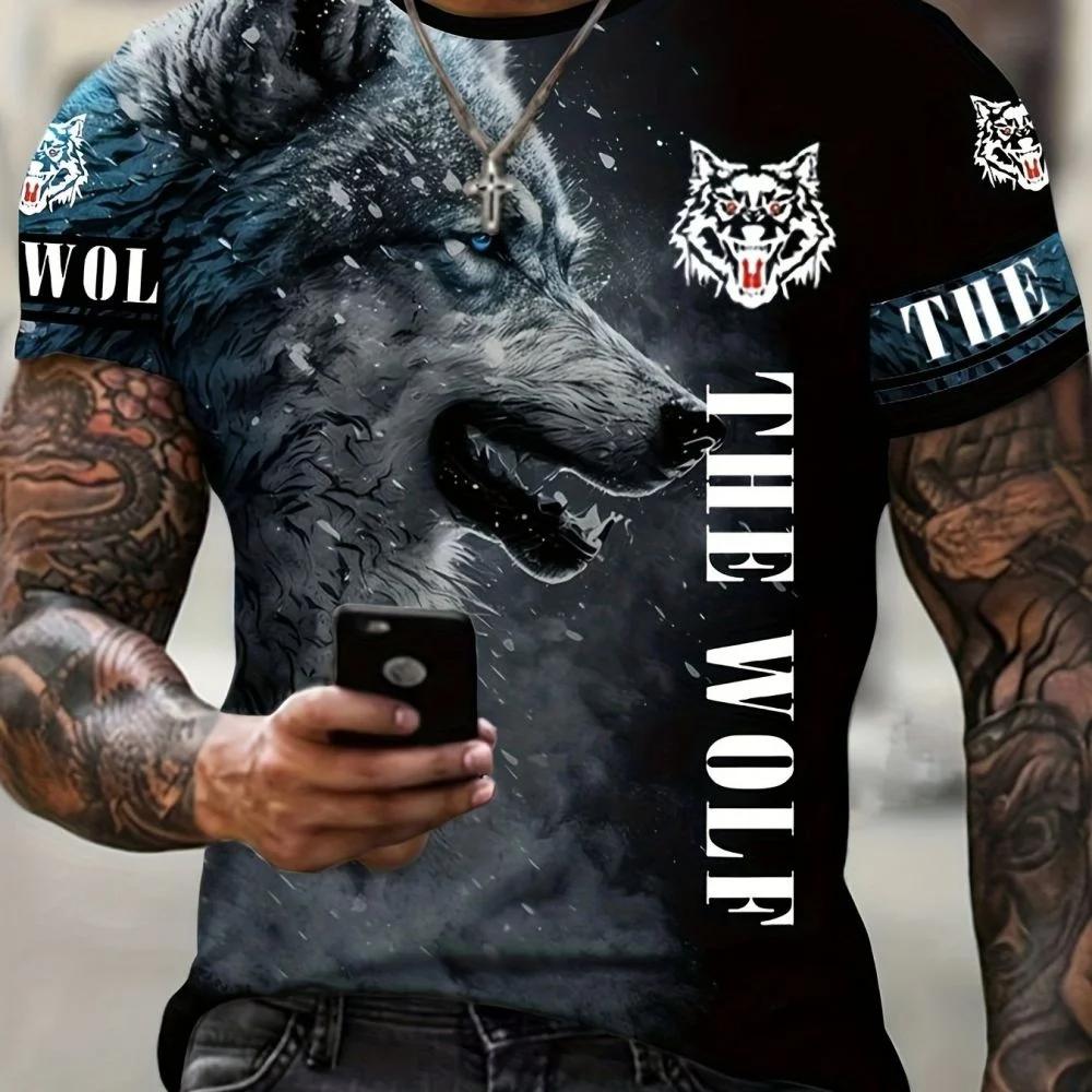 

New Wolf T-shirt For Men 3D Animal Print Pullover O Neck Casual Short Sleeve Tees Fashion Street Sweatshirt Male Oversized Tops 5XL