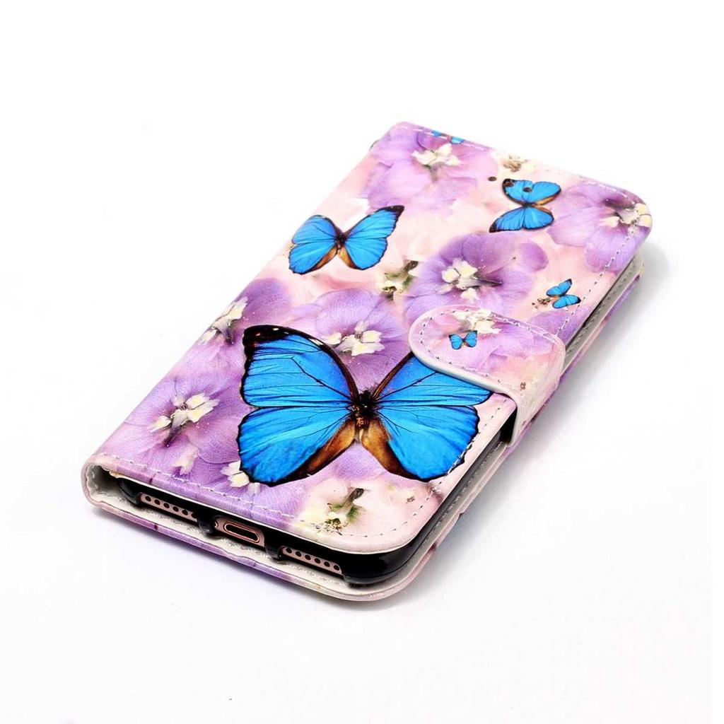 Purple Flowered Butterfly Shockproof Card Slots PU Leather Wallet Case for iPhone,Samsung,Huawei,Xiaomi,Moto,Tecno,Google,Nokia,Oppo,ZTE,Blackview...