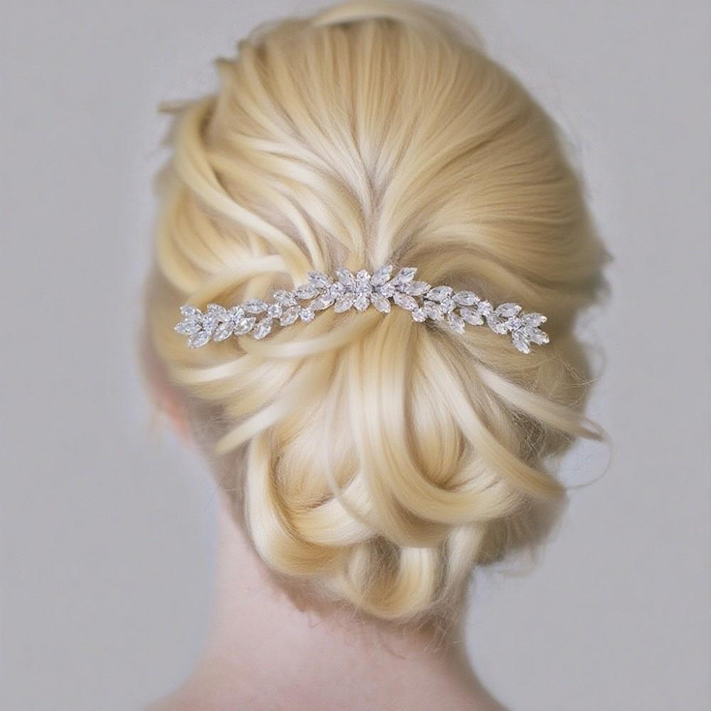 Geometric Toothed Insert Comb Silver Hair Clip Sweet Rhinestone Hairpin  Daily