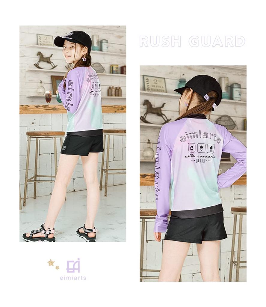 Rashguard for Long No for Elementary School 130cm [Arisana] Kids, Sleeves, Hood, Girls, Students, UPF50+, 01. Lavender,