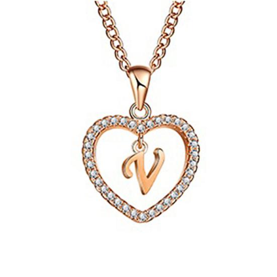 Concise Hollowed Heart Alphabet Unisex Necklace Jewelry Neck Chain Pendant Decor