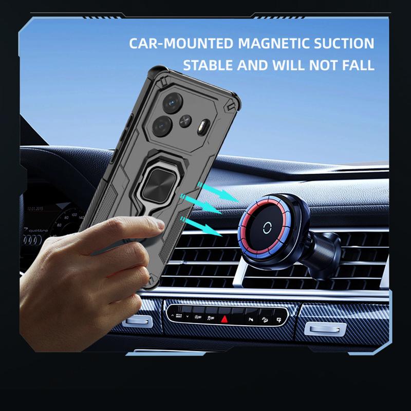 KEYSION Shockproof Armor Case for IQOO Z9 Turbo Soft Silicone+PC Upright Metal Ring Stand Phone Cover for IQOO Z9 Turbo+ Z9 5G