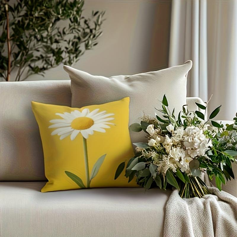 1Pc Bright Yellow Daisy Decorative Pillowcase, 2D Double Sided Print Polyester Cushion Cover, Cheerful Floral Home Accent Pillow