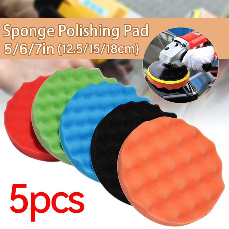 5Pcs 5"6" 7" 150/180mm Buffing Polishing Sponge Pads Kit Car Polisher Soft Wave Foam Waffle Pad Car Wash Cleaning Detailing Tool