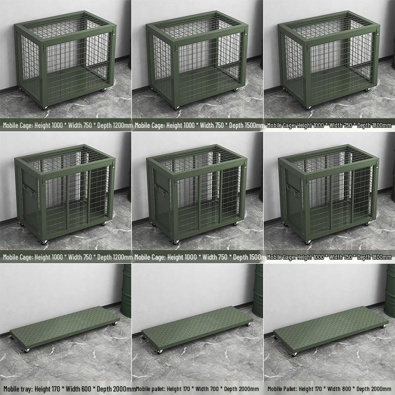 Large Army Green Heavy-Duty Mobile Mesh Storage Cage with Wheels