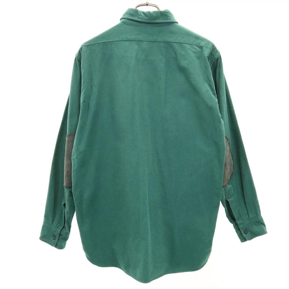 L.L.BEAN 70s Vintage Cursive Tag Chamois Long Sleeve Work Shirt 16 Green Women Used