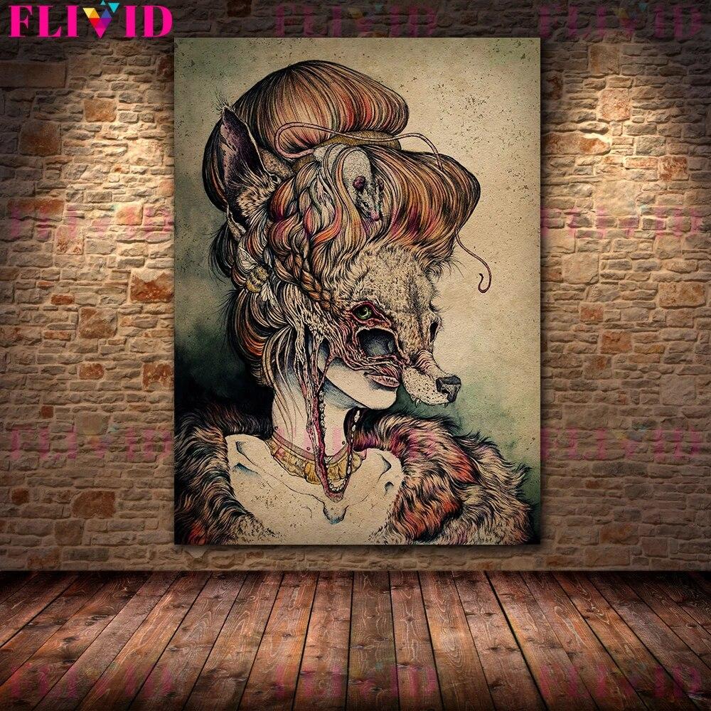 Plakat ze Sztuką Abstrakcyjną Ptaków Zwierząt i Dziewczyn Retro Surrealistyczna Kobieca Sztuka Ścienna Obraz na Płótnie Do Wystroju Salonu Bez Ramki Brak Ramy