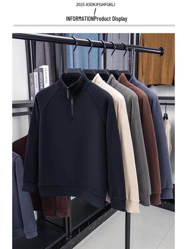 Men's Winter Coral Fleece Half-Zip Sweatshirt: Thick, Warm, Double-Sided Casual Base Layer
