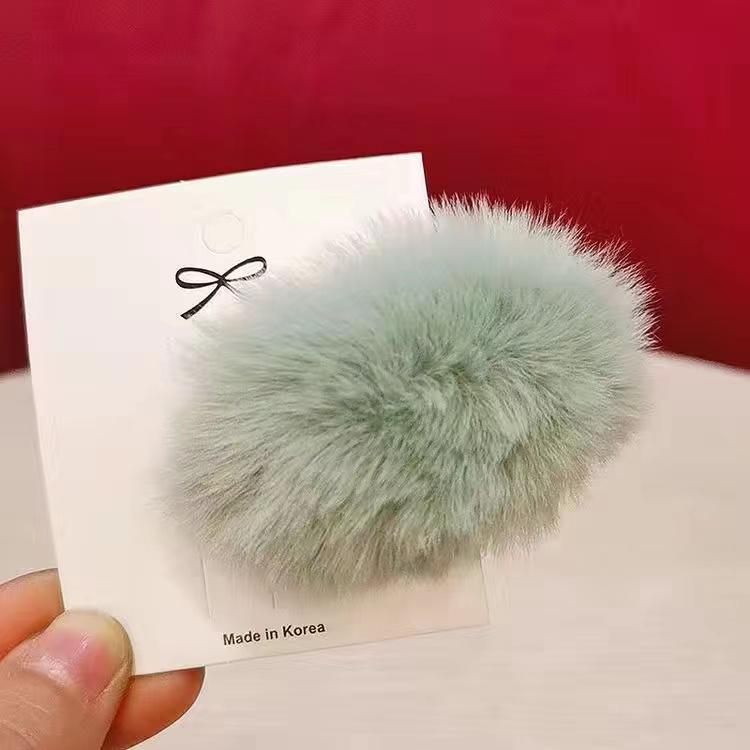 Girls Plush Hairpin Natural Rabbit Fur Women Bangs Hairpin